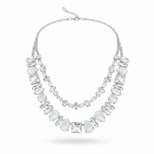 Multi stone opal and silver necklace