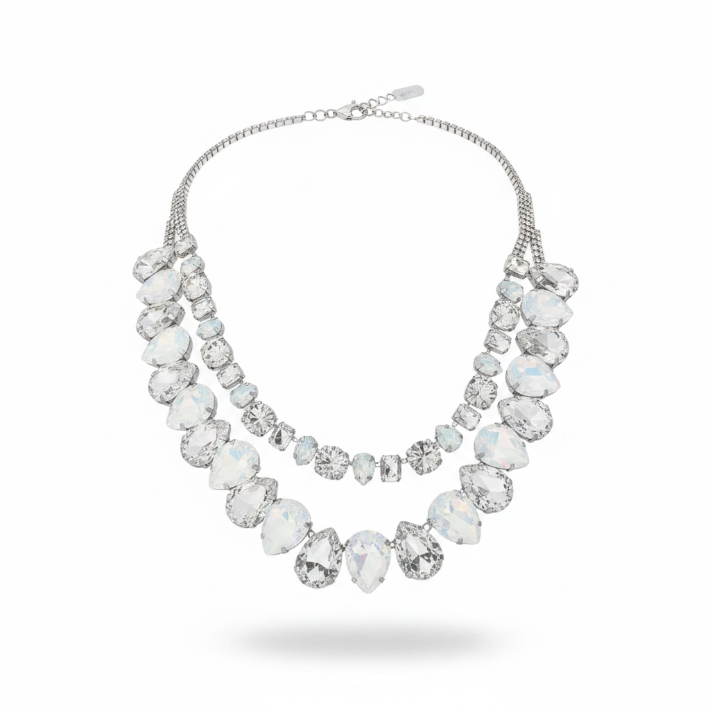 Silver white opal drop necklace