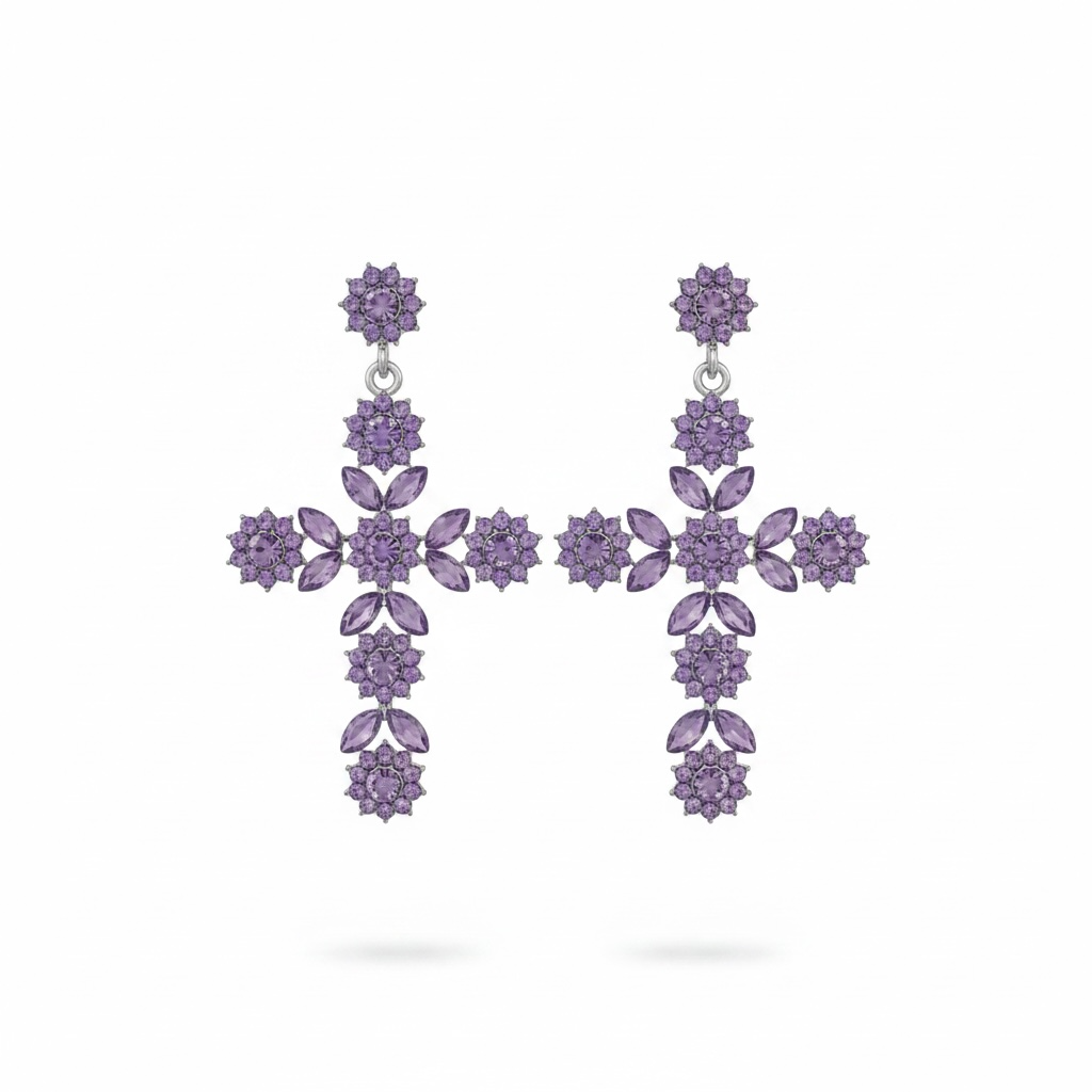 Purple cross crystal earrings