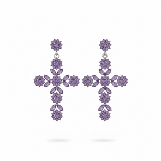 Purple cross crystal earrings