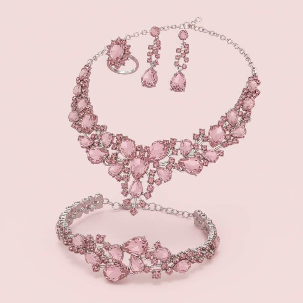 4 piece set pink necklace