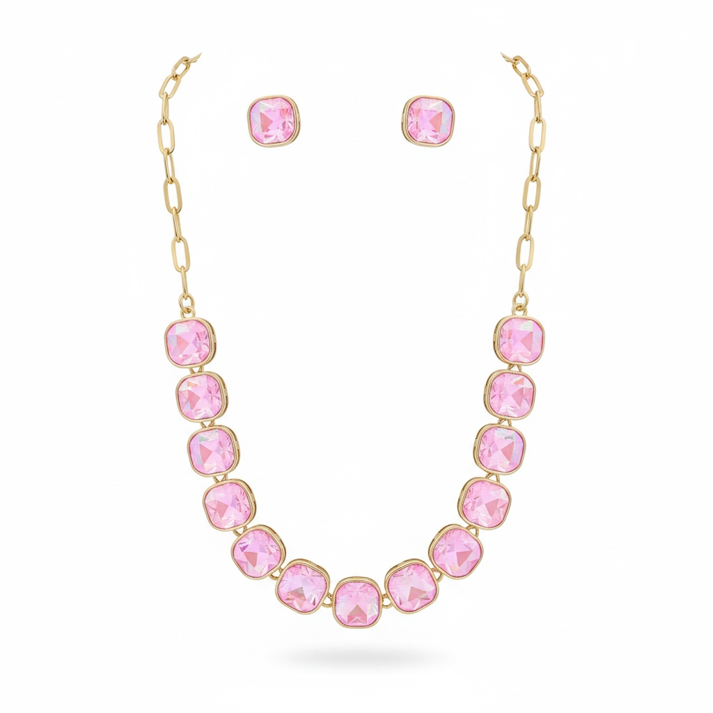 Pink opal square necklace