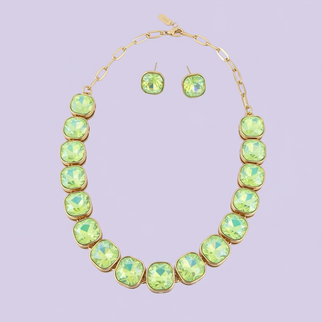 Lime green opal square necklace
