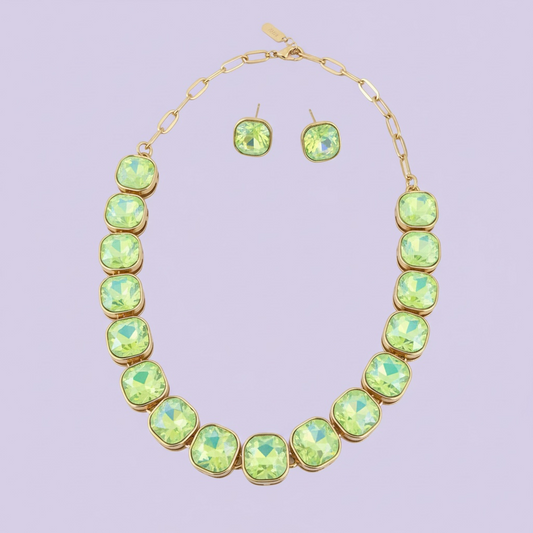 Lime green opal square necklace