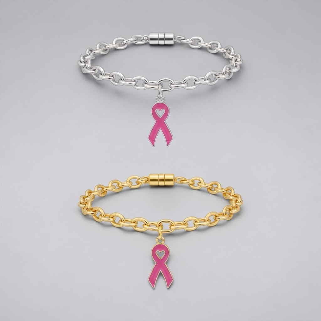 Gold pink ribbon bracelet