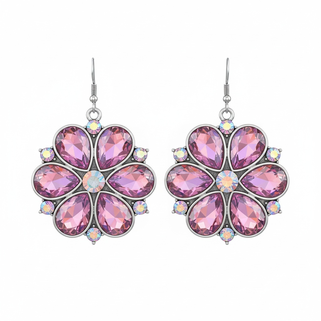 AB pink purple flower earrings