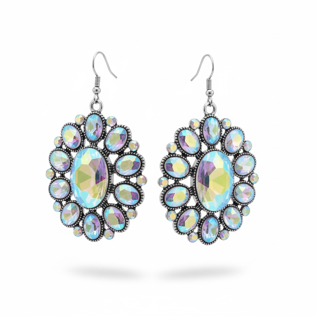 Flower oval AB earrings