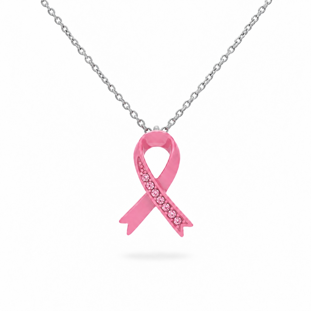 Pink ribbon necklace