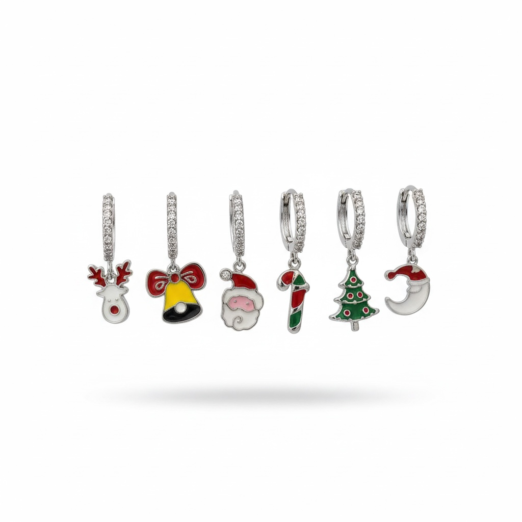 Silver Christmas CZ earrings ￼