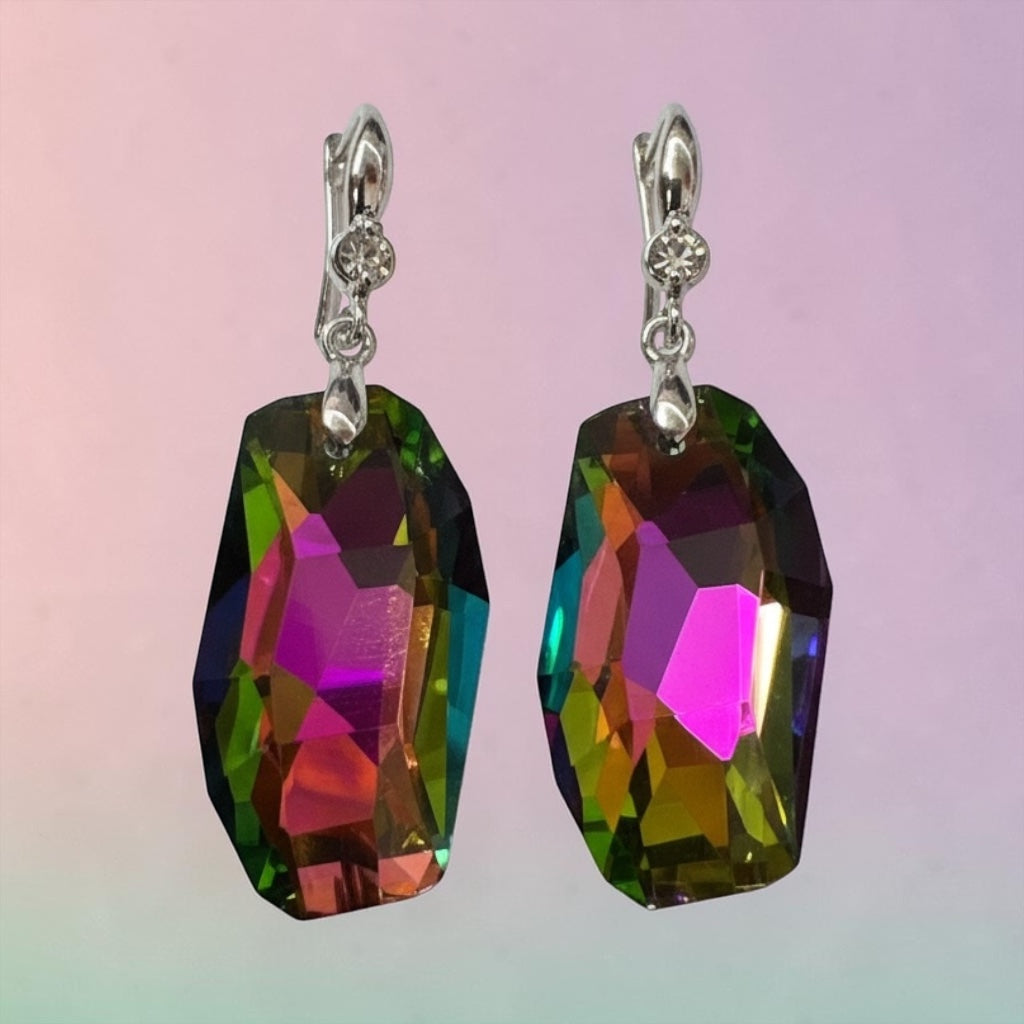 Oil slick crystal earrings