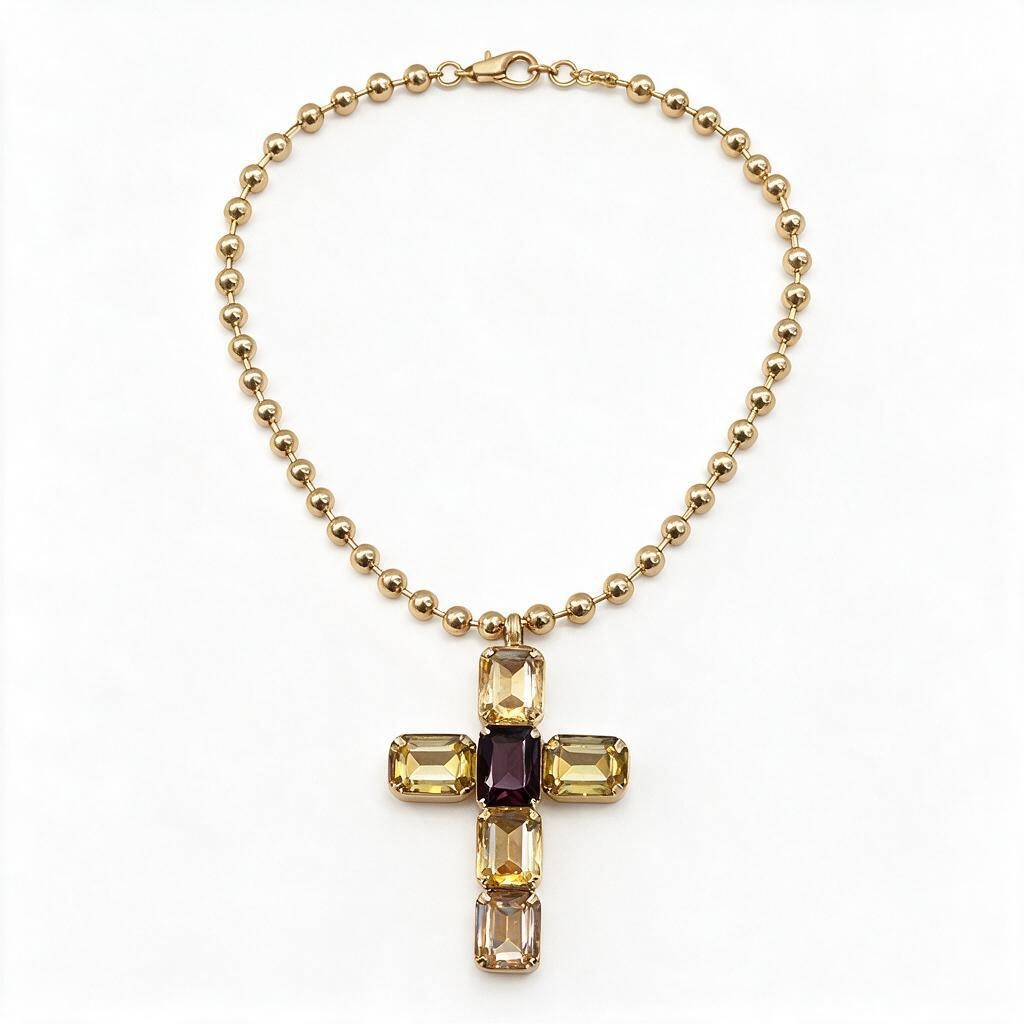 Cross 3 tone brown necklace