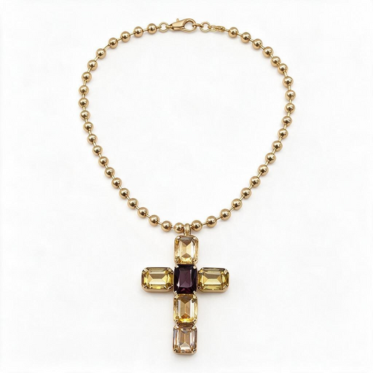 Cross 3 tone brown necklace