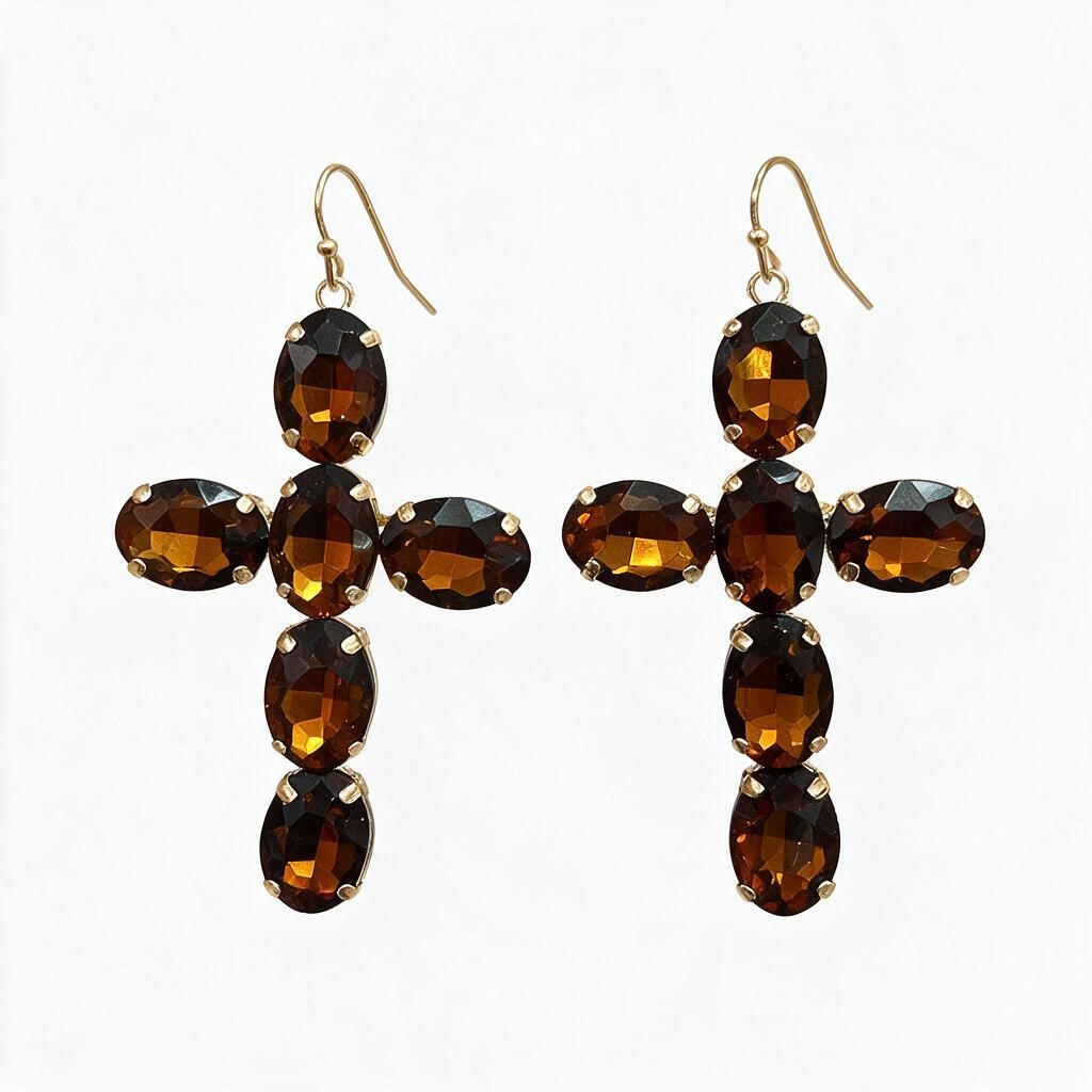 Brown cross earrings