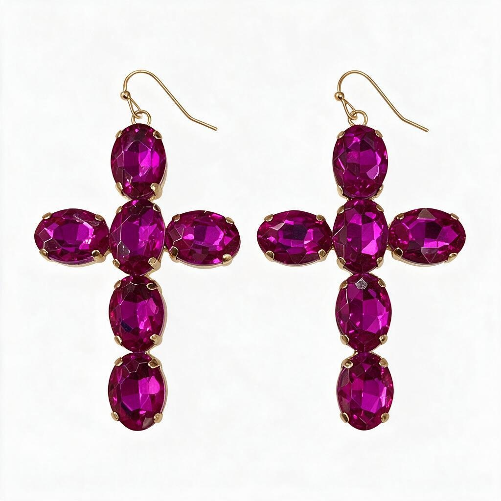 Hot pink cross earrings