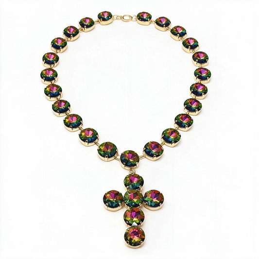 Oil slick cross necklace