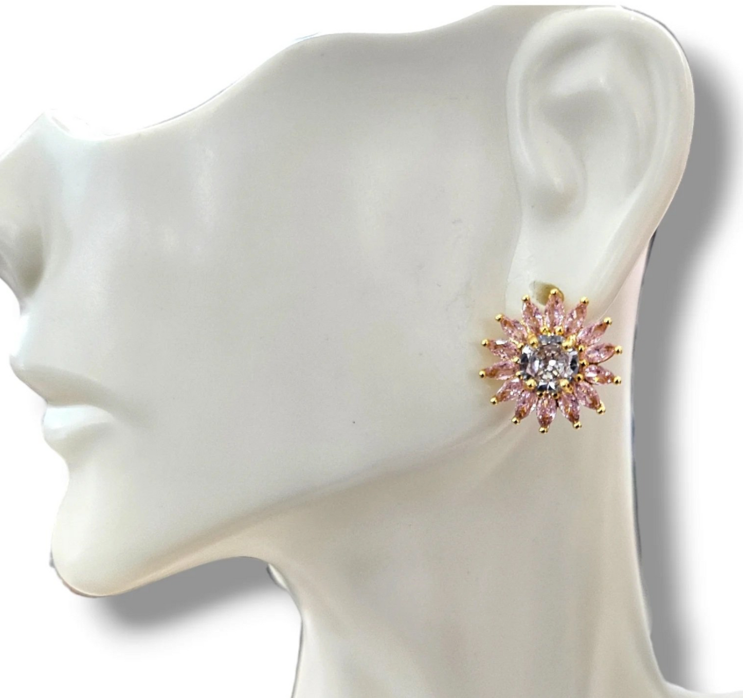 Pink Flower Zirconia Stud