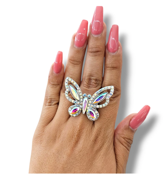 Silver AB Cut Out Butterfly Ring