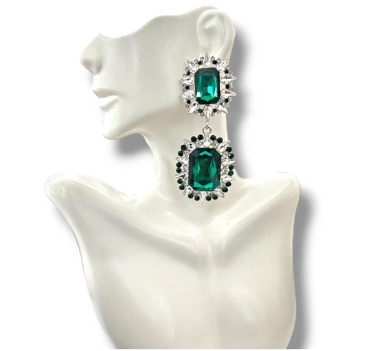 Silver Emerald Green Earrings