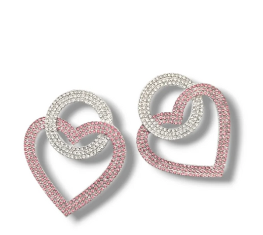 Silver pink heart earrings