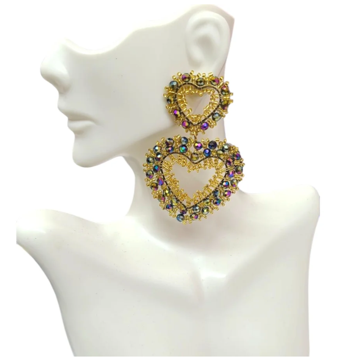 Iridescent Beaded Heart Earrings