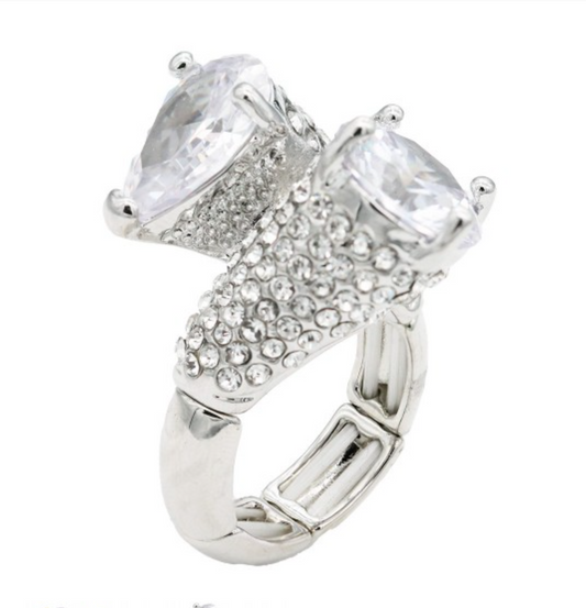 Rhodium Plated With Clear Stone CZ Strech Rings