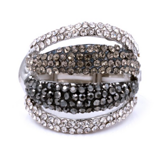 RHODIUM BLACK PLATED WITH CRYSTAL STRETCH RINGS