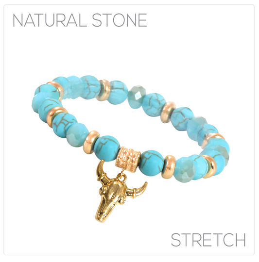 cow skull natural bead bracelet