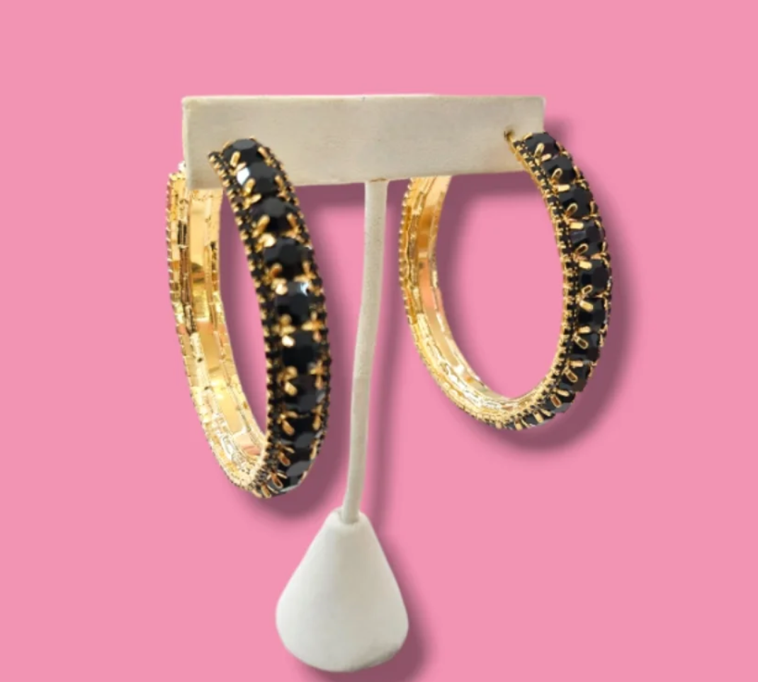 Black Rhinestone Hoop earring