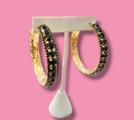 Black Rhinestone Hoop earring