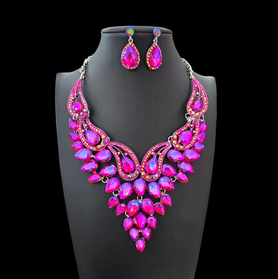 Hot Pink AB Statement Necklace