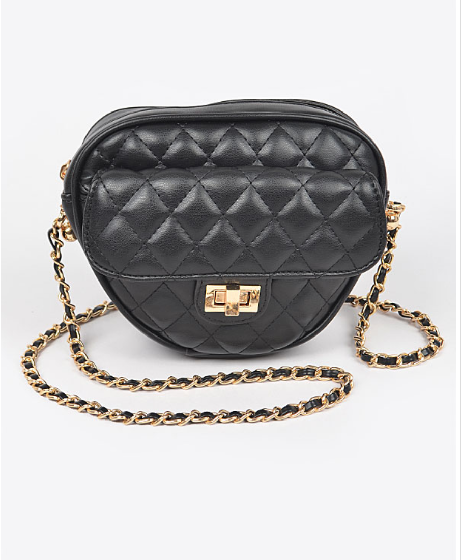 Quilted Faux Leather Heart Shape Crossbody Bag