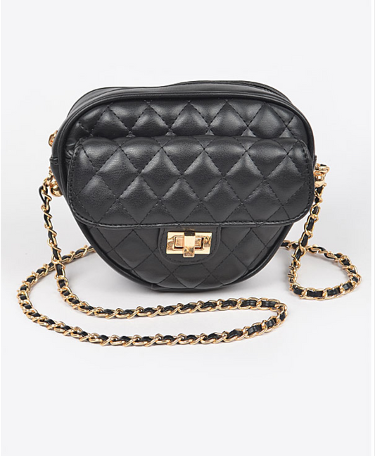 Quilted Faux Leather Heart Shape Crossbody Bag