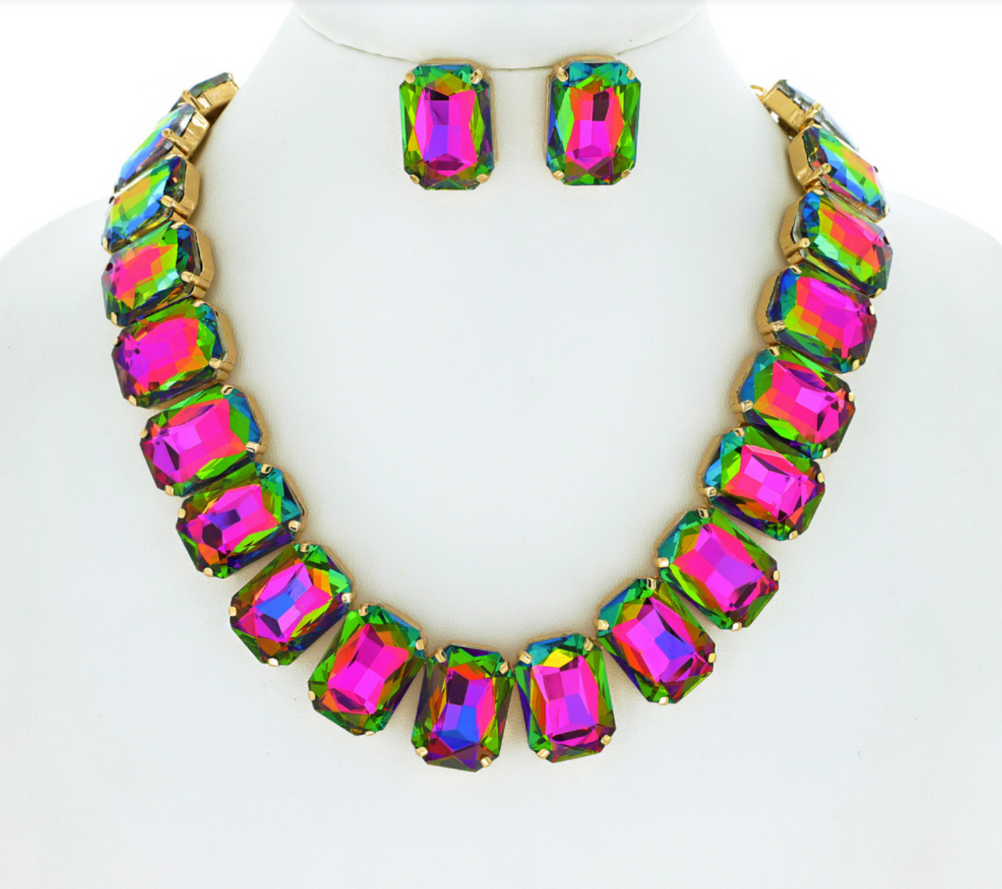 "Restocked" Rectangle  Oil Slick Single line Necklace
