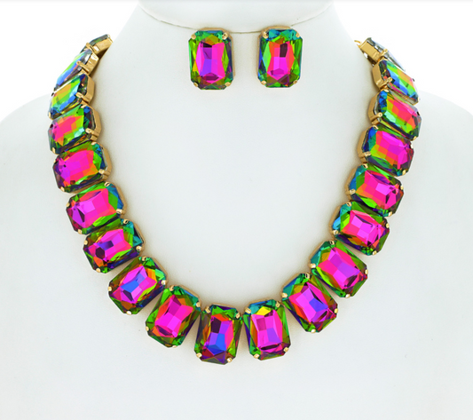 "Restocked" Rectangle  Oil Slick Single line Necklace