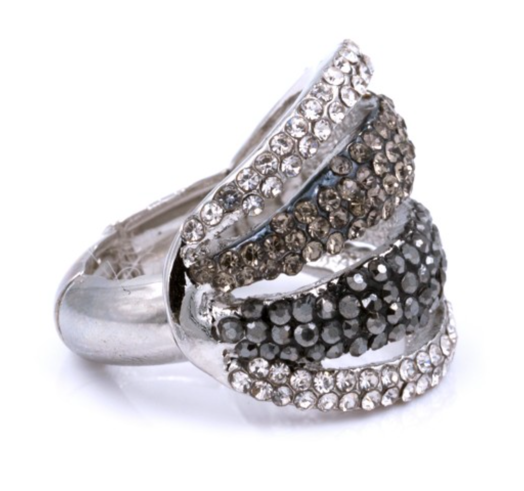 RHODIUM BLACK PLATED WITH CRYSTAL STRETCH RINGS