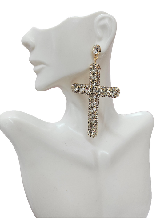 Gold Clear cross earrings