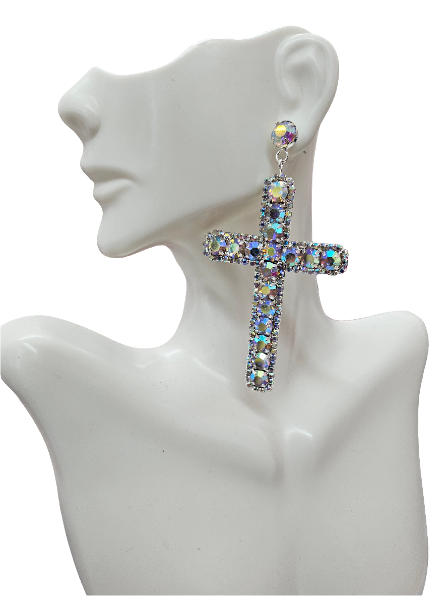Silver AB Cross earrings