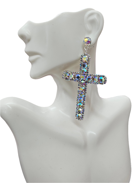 Silver AB Cross earrings