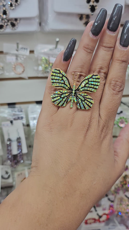 Green AB butterfly ring