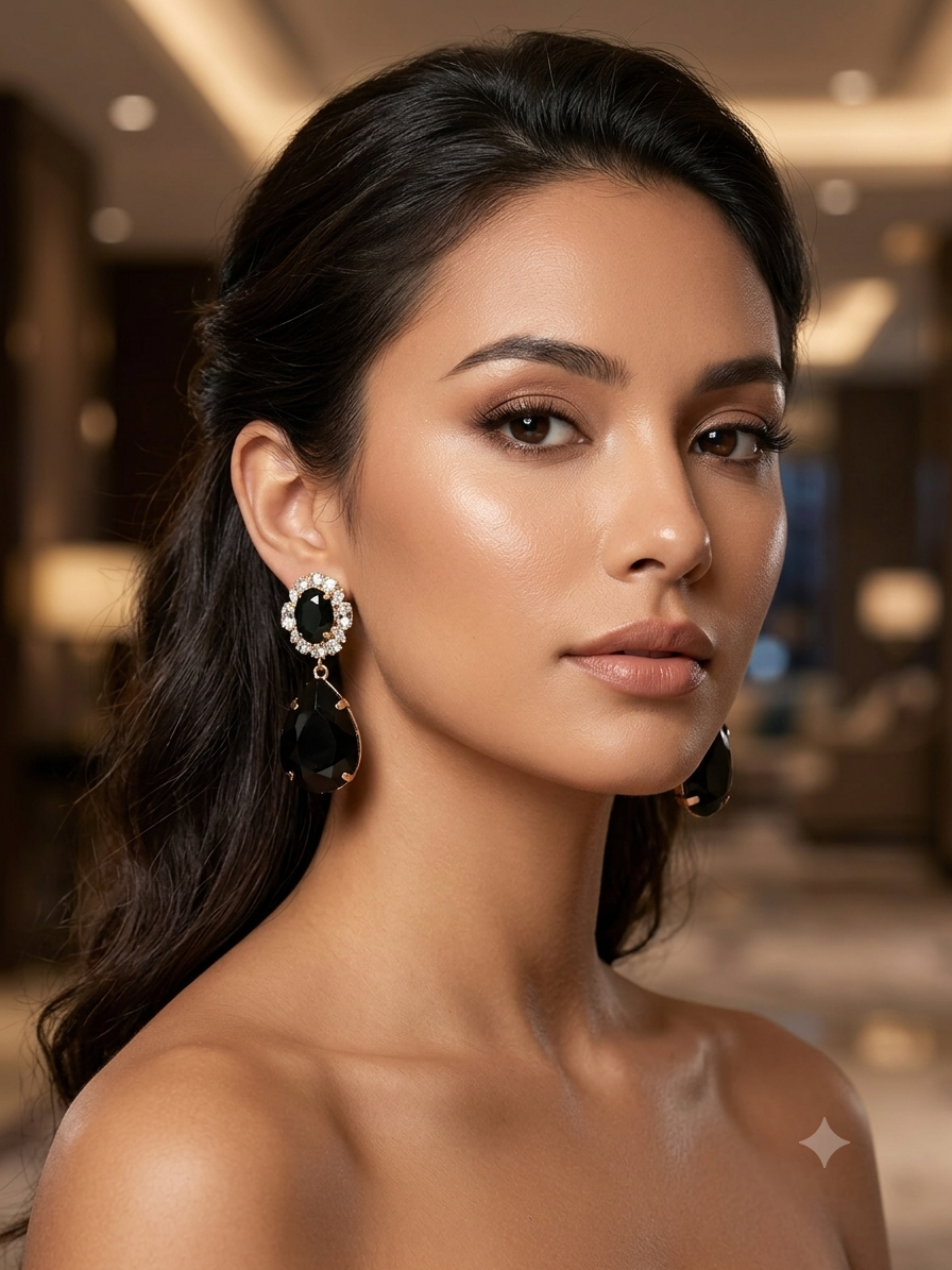 Black post drop earrings