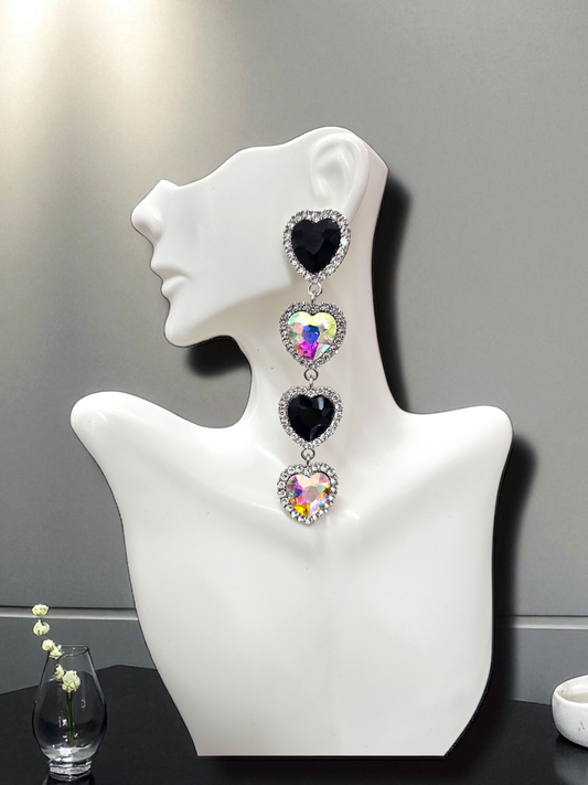 Black AB Drop Heart Earring