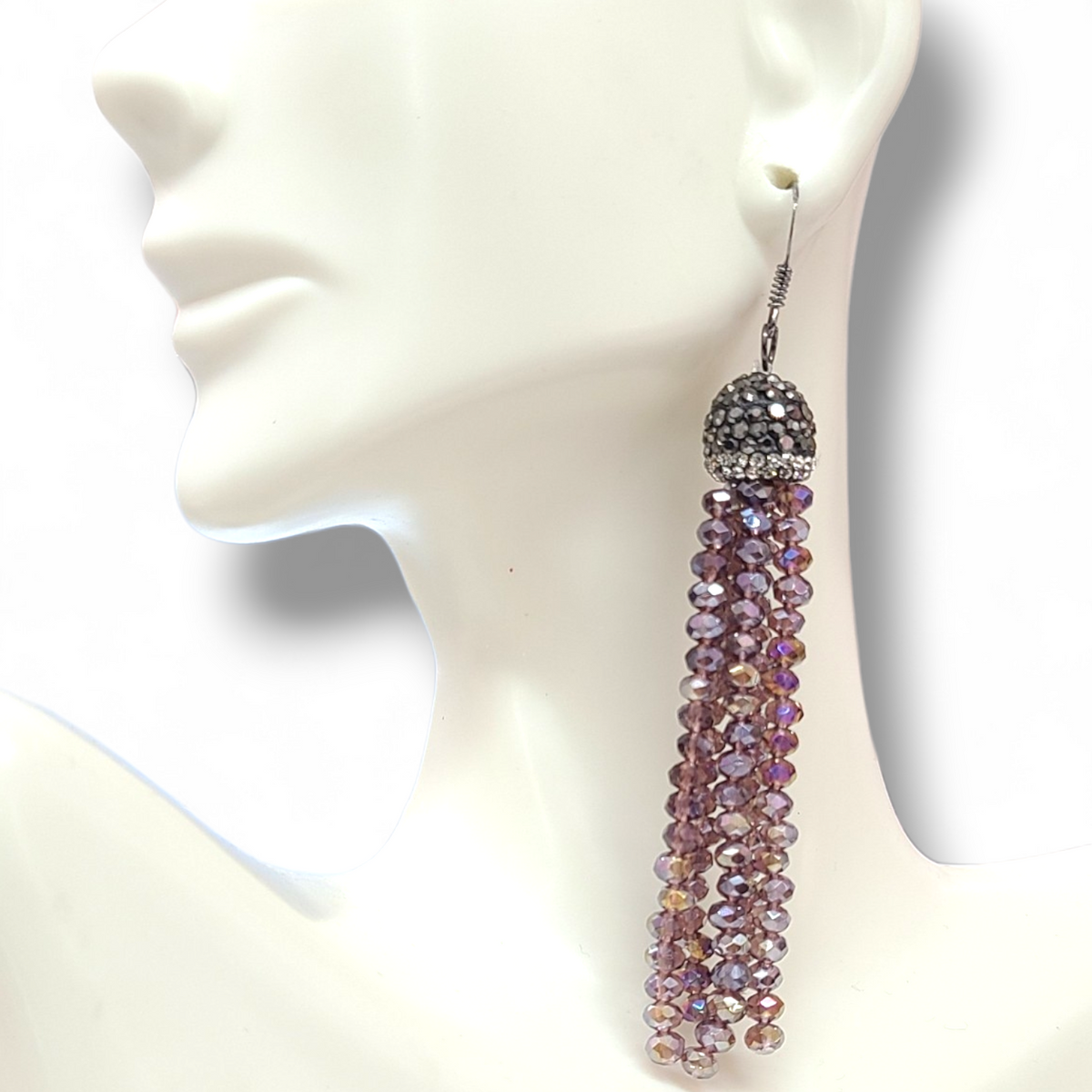 Gunmetal purple Crystal earrings