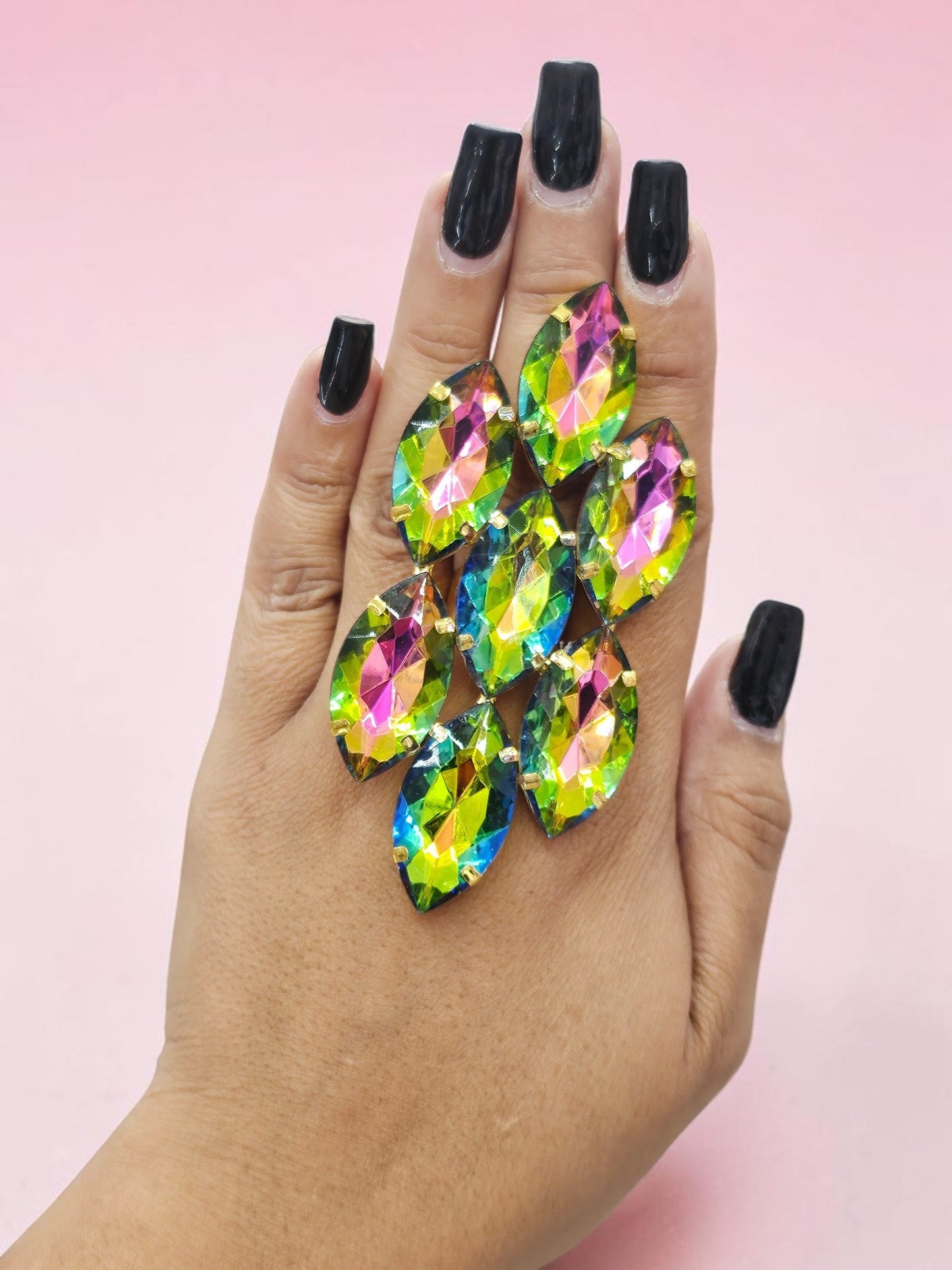 Green Oilslick statement Ring