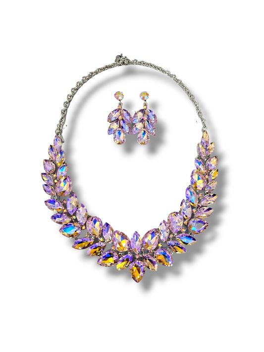 Rhodium pink ab  evening necklace