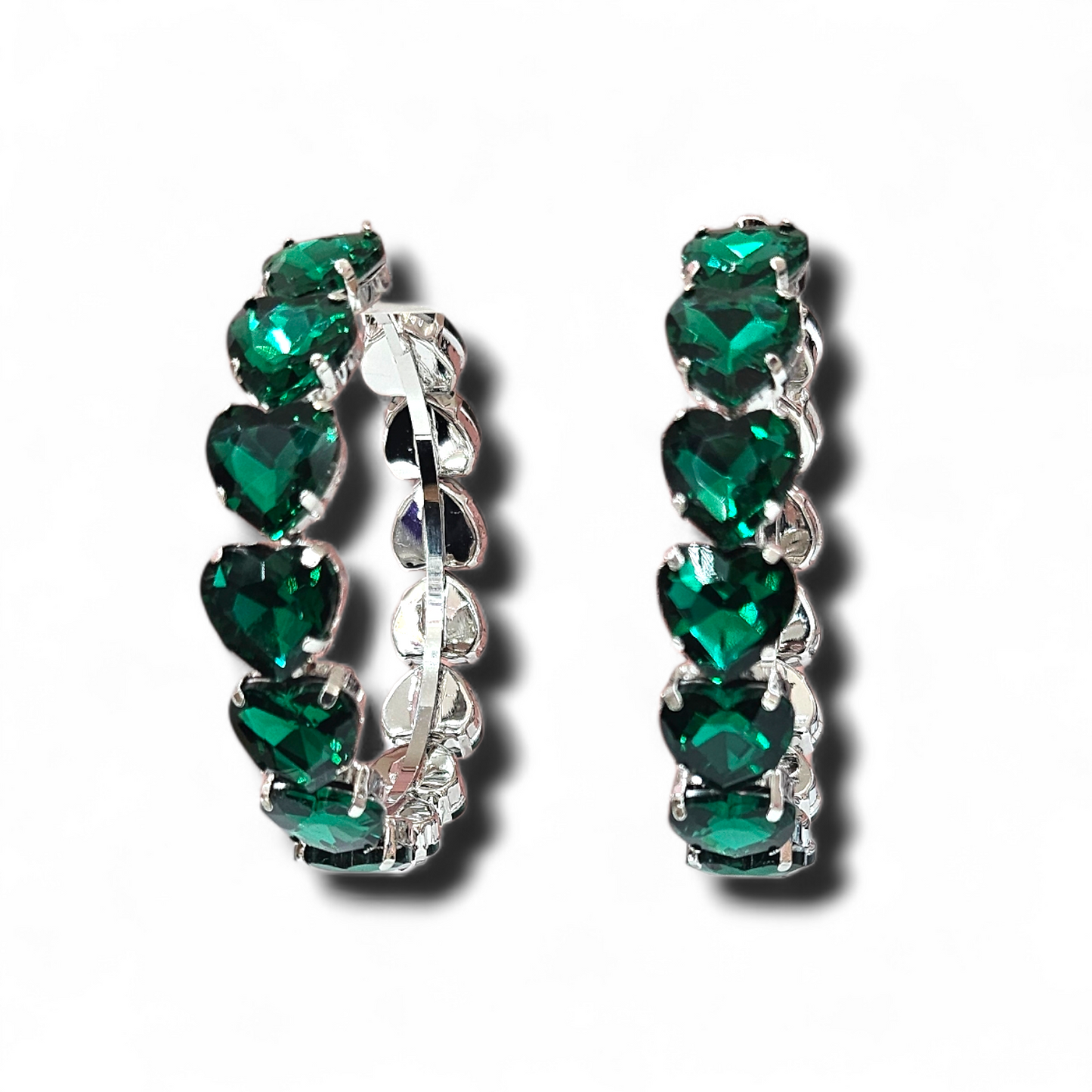 Emerald green rhinestone heart hoop