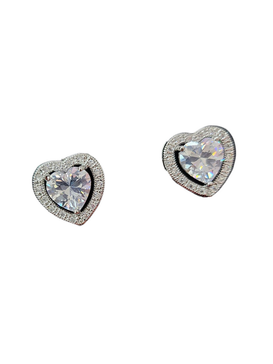 Silver heart Zirconia studs
