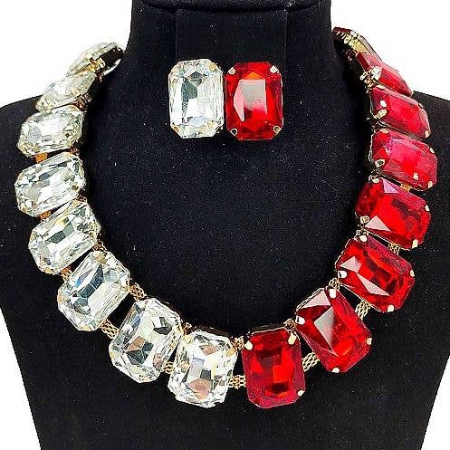 Red white rectangle necklace