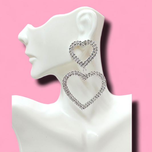 Silver Post Double Heart earrings