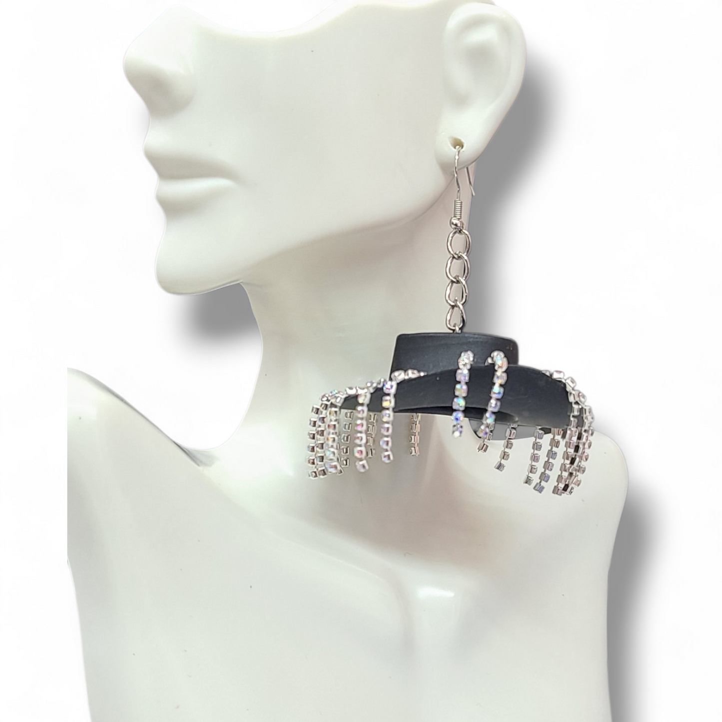 Rhinestone black cowgirl hat earrings