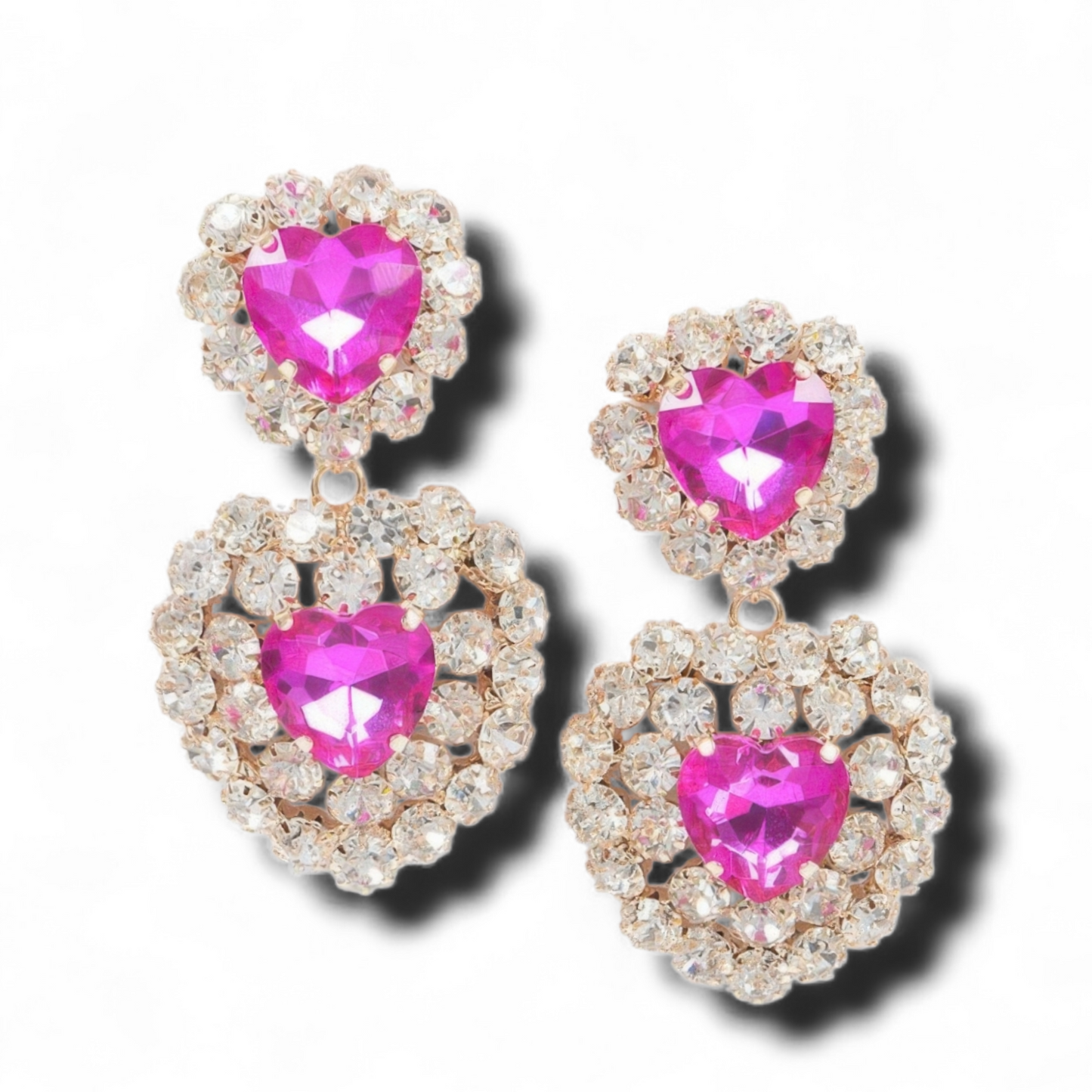Hot pink double heart  earring
